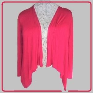 Simple Red Jersey Drape Front Cardigan